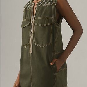 Anthropologie Pilco Olive Green Utility Mini Dress